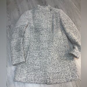 Women's Wool Blend Grey Bouclé Coat - Classic Tailored Outerwear